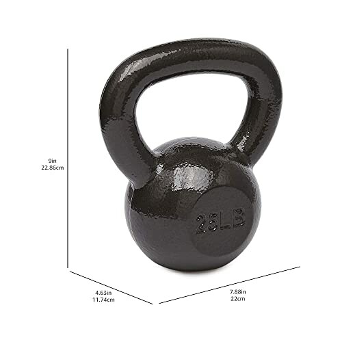 25-pound black kettlebell with dimensions