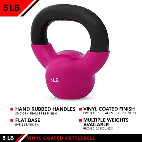 5 lb pink vinyl coated kettlebell with black handle