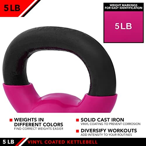 5lb vinyl coated kettlebell with black handle and pink body