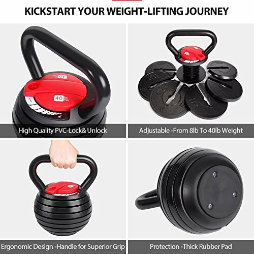 Adjustable kettlebell with ergonomic design and protective rubber pad.