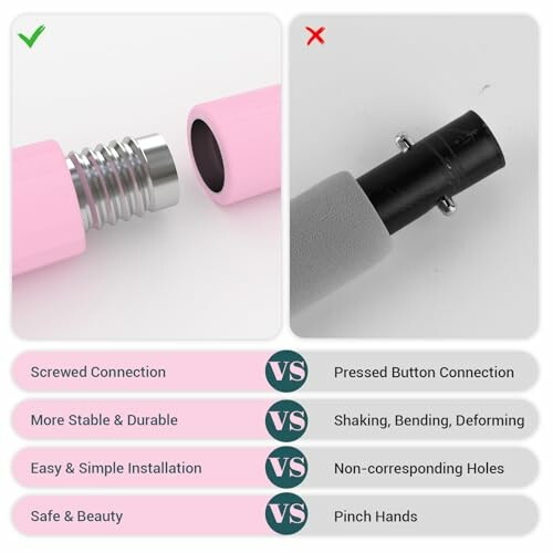 Comparison of screwed vs pressed button connection types.