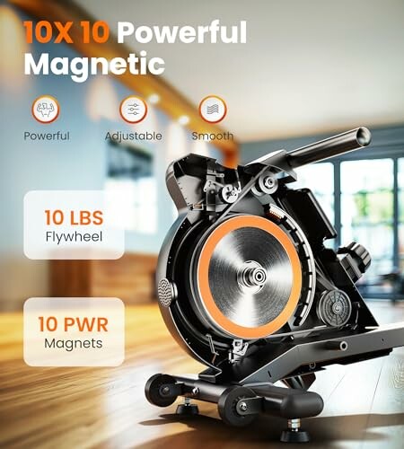 Exercise bike with powerful magnetic flywheel and features highlighted.