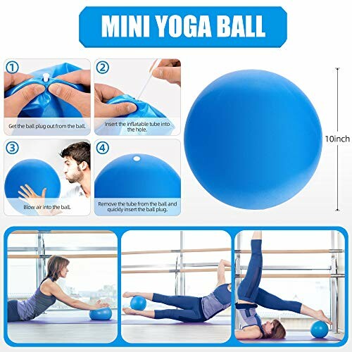 Instructions for inflating and using a mini yoga ball.