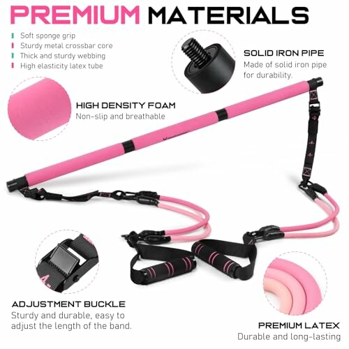 Premium exercise equipment with sponge grip, iron pipe, and latex tubes.