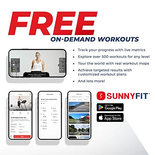 SunnyFit app features free on-demand workouts and fitness tracking.